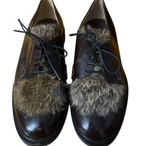 Theory Fur-Trim Leather Oxford Shoes – Luxe Statement Flat